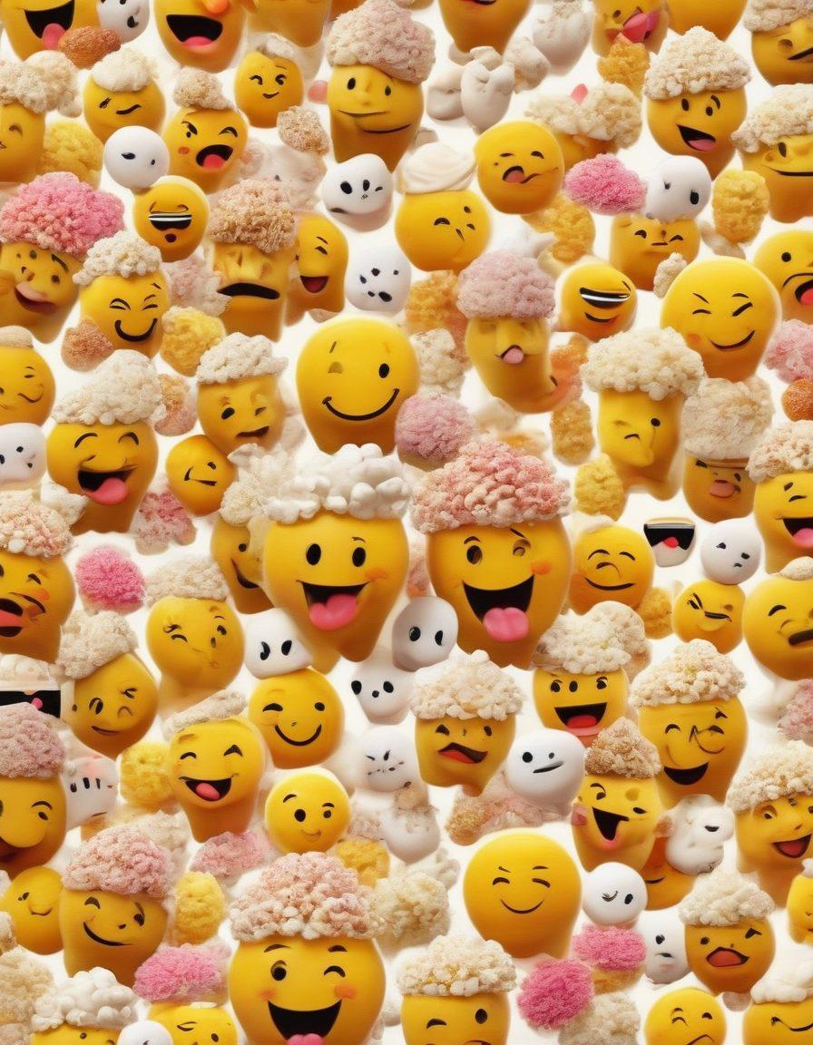 A vibrant collage of diverse, funny video clips represented as thumbnail images with laughing emojis and playful backgrounds. The scene is bursting with colors, featuring characters in silly poses and exaggerated expressions. Include elements like popcorn, a film strip, and playful doodles around the edges to convey humor and excitement. The overall feel should be dynamic and engaging, inviting viewers to explore the humor. digital art. bright colors. playful style.